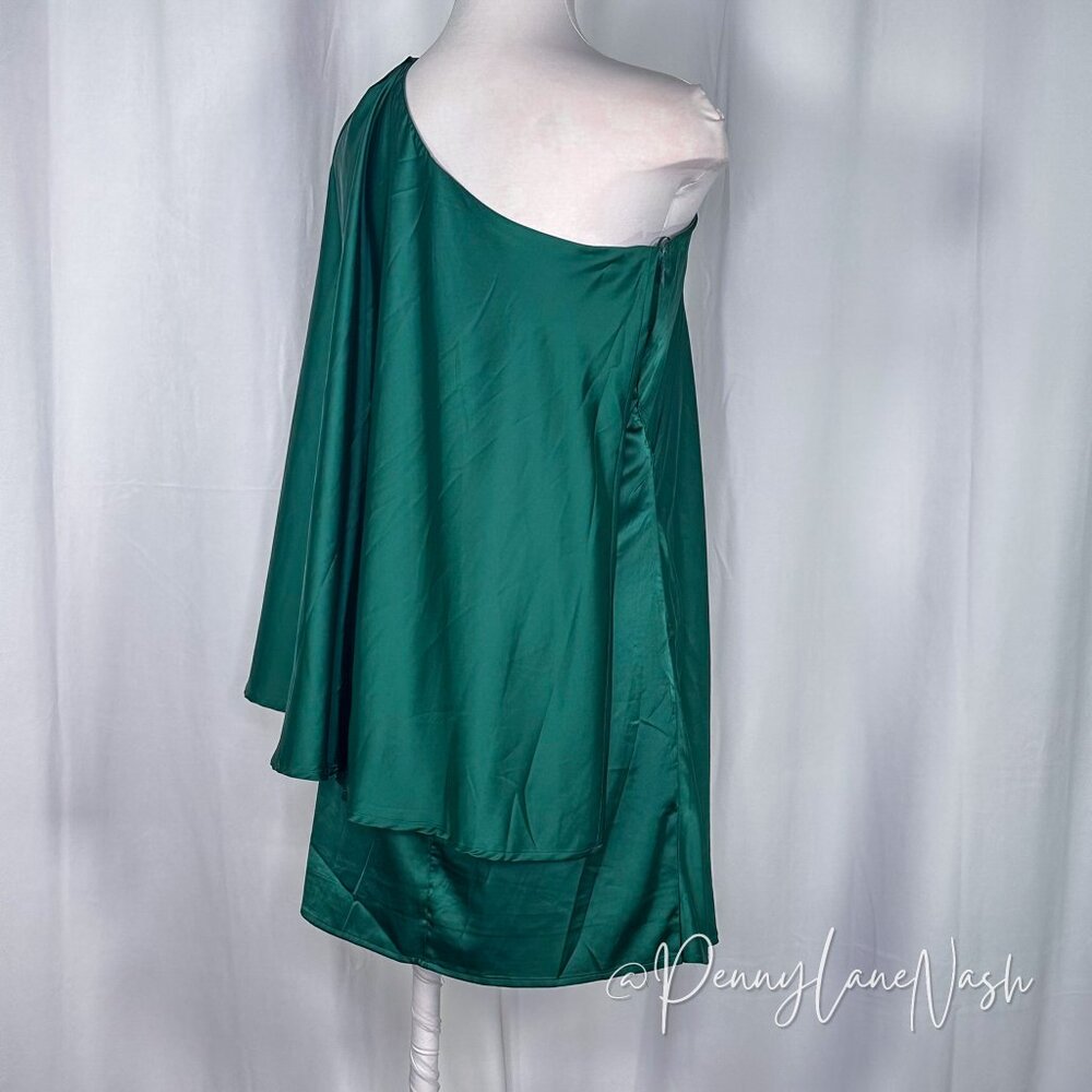 TCEC Satin Draped One Shoulder Mini Dress Green NWT - Picture 8 of 16
